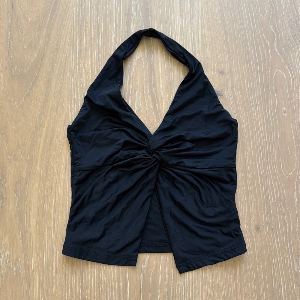 White Fox Halter Twist Top Made You Look Size S BLack